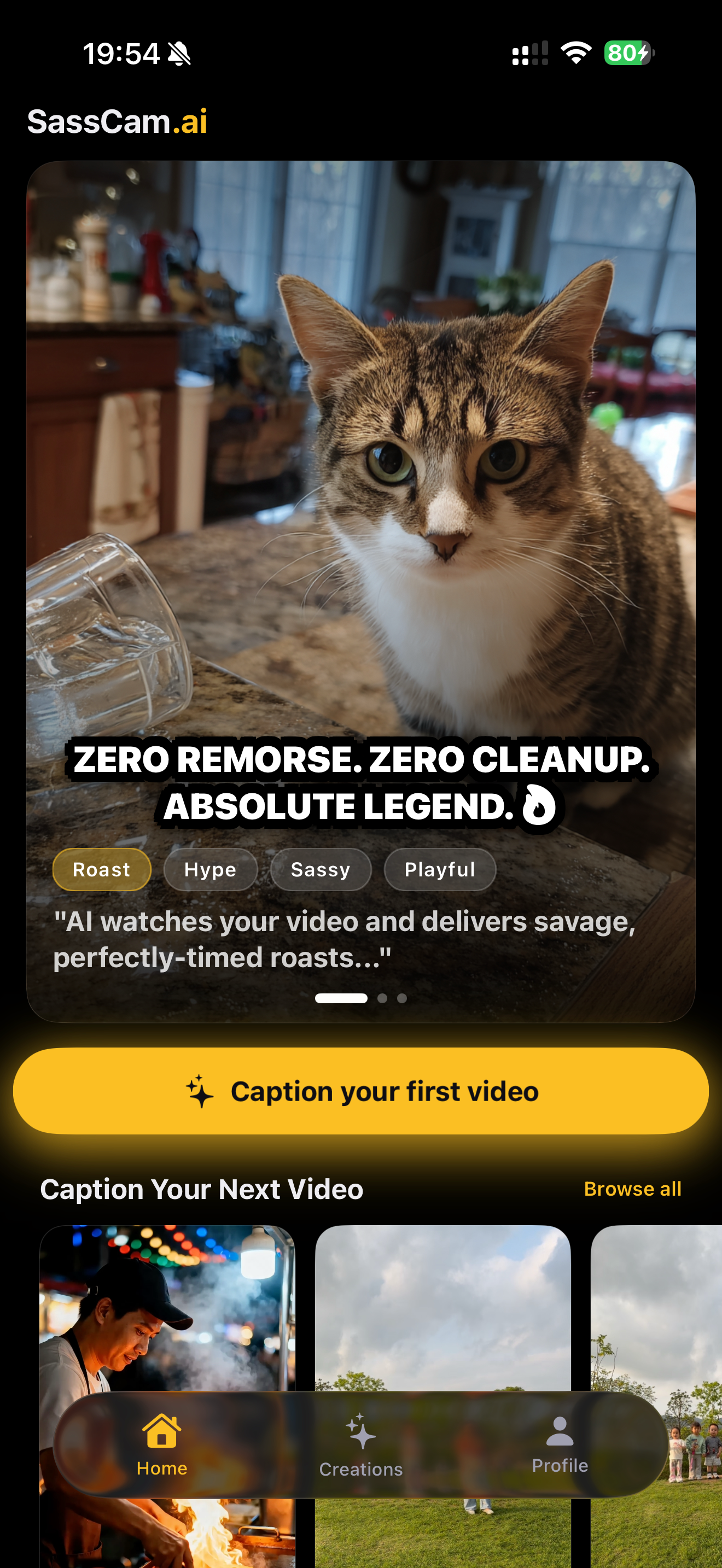 SassCam home screen